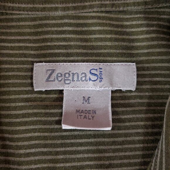 Zegna Sport Mens Medium Double Pockets Striped LS Button Up Shirt Made in Italy - Picture 9 of 14